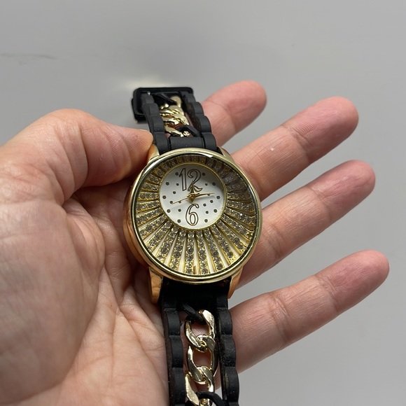 NIB Black, Gold & Rhinestone Statement Watch - Picture 5 of 9
